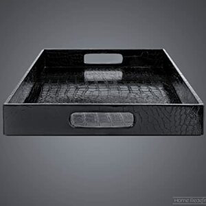 Home Redefined 18”x12” Rectangle Alligator Faux Leather Decorative Serving Tray with Handles, Black