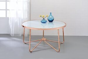acme alivia coffee table - - rose gold & frosted glass