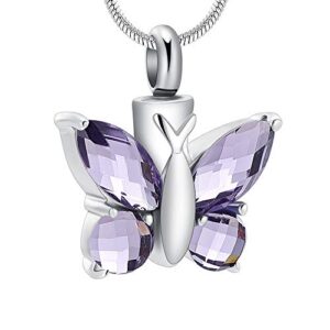 butterfly cremation necklace for ashes memorial keepsake for beloved's ashes cremation jewelry for ashes urn pendants for human ashes adult (purple)