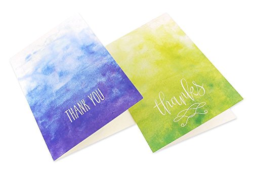 Blank Thank You Cards with Envelopes, Ombre Watercolor Designs (4x6 In, 48 Pack)