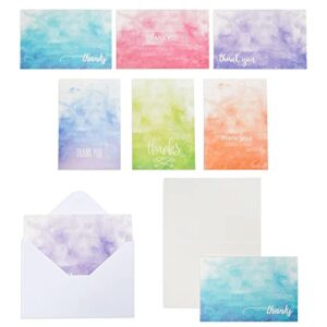 blank thank you cards with envelopes, ombre watercolor designs (4x6 in, 48 pack)
