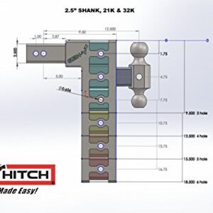 GEN-Y GH-623 MEGA-Duty Adjustable 6" Drop Hitch with GH-061 Dual-Ball, GH-062 Pintle Lock for 2.5" Receiver - 21,000 LB Towing Capacity - 3,000 LB Tongue Weight