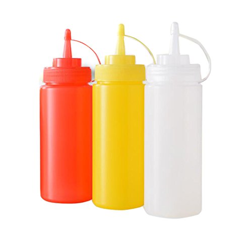 erioctry 3PCS Plastic Squeeze Sauce Bottles Dispenser/Seasoning Container for Mustard Ketchup Oil Cream Honey and Salad Dressing