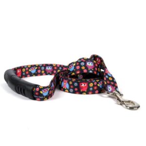 yellow dog design bright owls ez-grip dog leash with comfort handle 1" wide and 5' (60") long, large