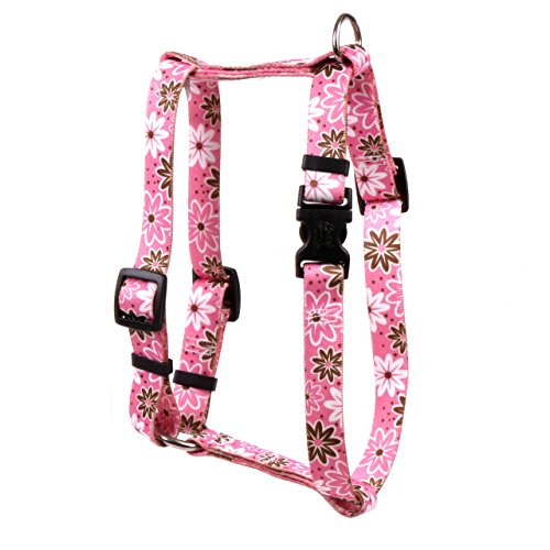 Yellow Dog Design Daisy Chain Pink Roman Style H Dog Harness, Small/Medium