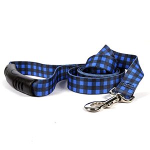yellow dog design buffalo plaid blue ez-grip dog leash with comfort handle 1" wide and 5' (60") long, large