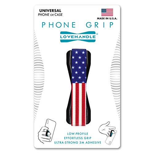 LOVEHANDLE Phone Grip for Most Smartphones and Mini Tablets, USA Flag Design Colored Elastic Strap with Black Base, LH-01USAFlagBlk