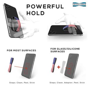 LOVEHANDLE Phone Grip for Most Smartphones and Mini Tablets, USA Flag Design Colored Elastic Strap with Black Base, LH-01USAFlagBlk