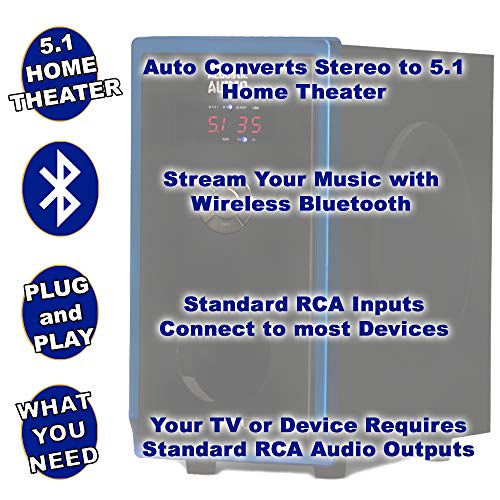 Acoustic Audio AA5102 Bluetooth 5.1 Speaker System with 4 Extension Cables Home Theater