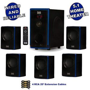 Acoustic Audio AA5102 Bluetooth 5.1 Speaker System with 4 Extension Cables Home Theater