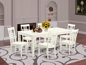 east west furniture lglg7-lwh-w dining table set, 7-piece