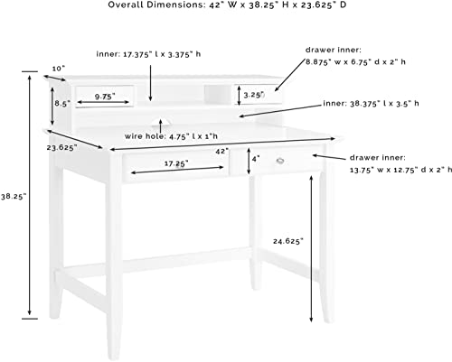 Crosley Furniture Campbell Writing Desk with Hutch - White