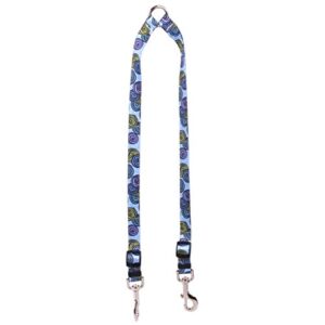yellow dog design spirals blue coupler dog leash-size small-3/8 inch wide and 9 to 12 inches long