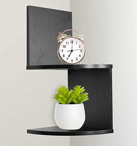 Corner Shelf, Greenco Modern Design 2 Tier Floating Shelves for Walls, Easy-to-Assemble Wall Mount Corner Shelves for Bedrooms and Living Rooms, Espresso Finish