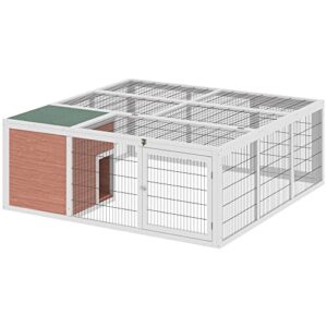 pawhut 64" wooden outdoor rabbit hutch playpen tortoise house habitat with run and enclosed cover