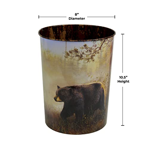 Rivers Edge Products Metal Waste Basket, 10.5-Inch Small Trash Can, Novelty Garbage Can for Office, Kitchen, Bathroom, or Bedroom, Nature and Wildlife Home Decor, Jim Hansel Bear