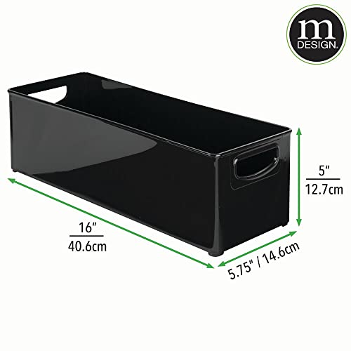 mDesign Plastic Video Game and DVD Storage Organizer - Game and Movie Disc Holder Bin with Handles for Home Media Console Stand and Closet Shelf - Ligne Collection - Black