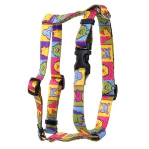 yellow dog design pop art dogs roman style h dog harness, small/medium-3/4 wide fits chest of 14 to 20"