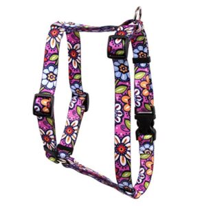 yellow dog design pink garden roman style h dog harness, x-large-1" wide and fits chest of 28 to 36"