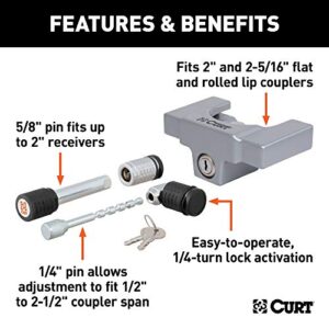 CURT 23088 Trailer Lock Set for 2-Inch Receiver, 2 or 2-5/16-Inch Coupler