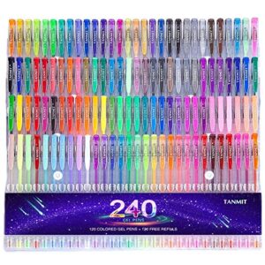 gel pens,tanmit gel pens set, 120 colored gel pen plus 120 refills for adults coloring books, drawing, art projects (no duplicates)