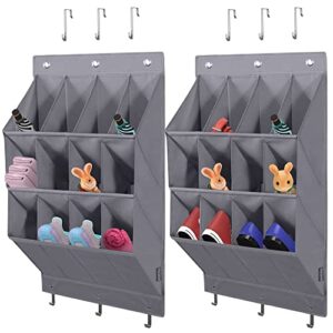 STORAGE MANIAC Over the Door Shoe Organizer, 2 Pack Hanging Shoe Organizer, 12 Large Pockets Shoe Storage Rack Organizer for Closet and Dorm Narrow Door Shoe Storage, Grey