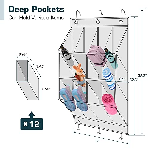 STORAGE MANIAC Over the Door Shoe Organizer, 2 Pack Hanging Shoe Organizer, 12 Large Pockets Shoe Storage Rack Organizer for Closet and Dorm Narrow Door Shoe Storage, Grey