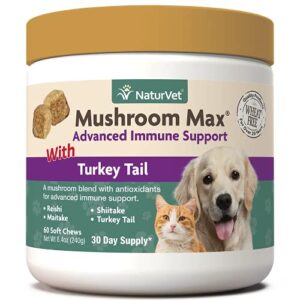 naturvet mushroom max advanced immune support dog supplement – helps strengthen immunity, overall health for dogs – includes shitake mushrooms, reishi, turkey tail – 60 ct.