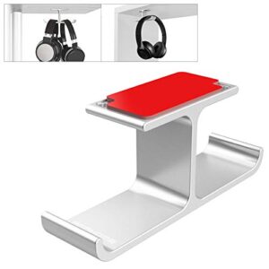 apphome headphone hanger stand under desk hook aluminum stick-on adhesive dual headsets holder mount pc gaming accessories for all headphones (silver-one pack)