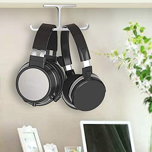 APPHOME Headphone Hanger Stand Under Desk Hook Aluminum Stick-On Adhesive Dual Headsets Holder Mount PC Gaming Accessories for All Headphones (Silver-One Pack)