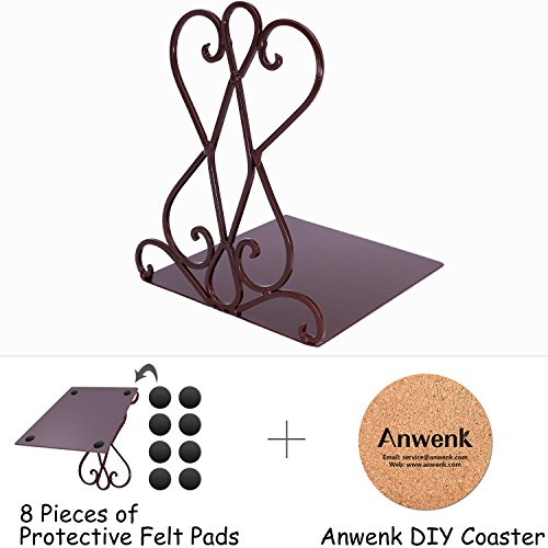 Anwenk Vintage Bookends Book Ends Bronze Heavy Duty Book Holders Long Base Luxury Art Retro Antique Style, w/Felt Pads to Protect Bookshelf Bookcase, Bronze