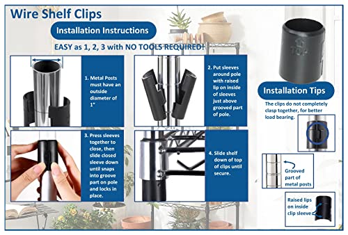 JSP Manufacturing 1" Diameter Post Wire Shelf Clips Shelving Split Sleeves Lock Metal Rack Locking Plastic 24 Pairs (48)