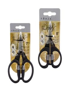 tim holtz scissors & snips - kushgrip non-stick serrated scissors set - mini snips 5" & micro scissors 7" - bundle of 2 items
