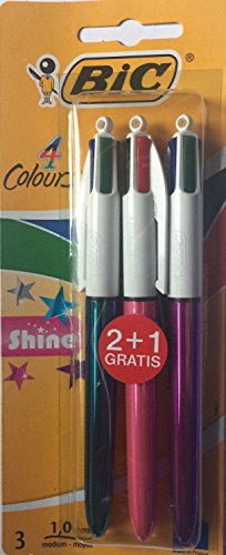 Bic Shine 4 in 1 Retractable Ballpoint Pen, Pack of 3