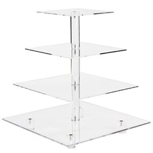 YestBuy 4 Tier Cupcake Stand, Acrylic Cupcake Tower Stand, Premium Cupcake Holder, Clear Cupcake Display for 52 Cupcakes, Display for Pastry Wedding Birthday Party (4 Tier Square with Base)