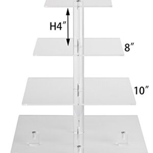 YestBuy 4 Tier Cupcake Stand, Acrylic Cupcake Tower Stand, Premium Cupcake Holder, Clear Cupcake Display for 52 Cupcakes, Display for Pastry Wedding Birthday Party (4 Tier Square with Base)