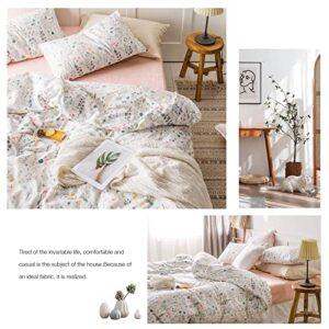 VM VOUGEMARKET King Bedding Duvet Cover Set,100% Cotton Colorful Flower Plant Pattern Bedding Set,Ultra Soft and Easy Care Zipper Closure-King,Floral