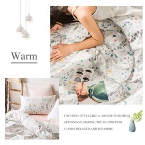 VM VOUGEMARKET King Bedding Duvet Cover Set,100% Cotton Colorful Flower Plant Pattern Bedding Set,Ultra Soft and Easy Care Zipper Closure-King,Floral