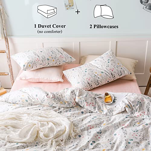 VM VOUGEMARKET King Bedding Duvet Cover Set,100% Cotton Colorful Flower Plant Pattern Bedding Set,Ultra Soft and Easy Care Zipper Closure-King,Floral