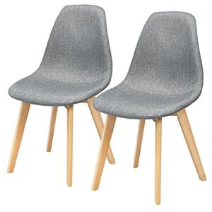 giantex set of 2 kitchen dining chairs, easily assemble modern fabric cushion seat chair w/wood legs, mid century armless chairs for kitchen, dining room, restaurant, gray