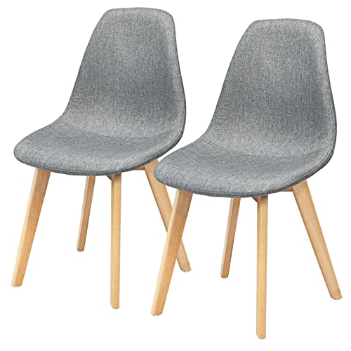 Giantex Set of 2 Kitchen Dining Chairs, Easily Assemble Modern Fabric Cushion Seat Chair w/Wood Legs, Mid Century Armless Chairs for Kitchen, Dining Room, Restaurant, Gray