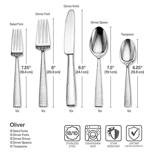 Mikasa Oliver 65-Piece 18/10 Stainless Steel Flatware Set with Serveware, Service for 12