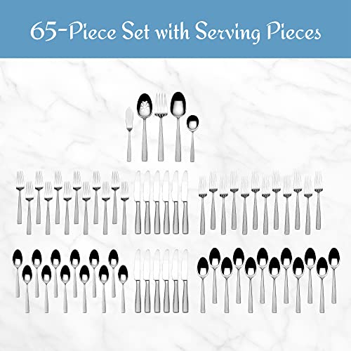 Mikasa Oliver 65-Piece 18/10 Stainless Steel Flatware Set with Serveware, Service for 12