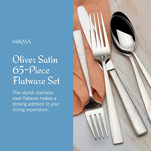 Mikasa Oliver 65-Piece 18/10 Stainless Steel Flatware Set with Serveware, Service for 12