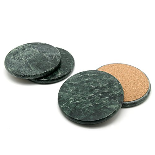 Creative Home Natural Green Marble Set of 4 Pieces Round Coaster Cup Holder for Drink Beverage