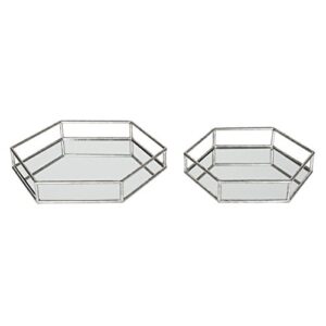 kate and laurel felicia modern glam 2-piece nesting metal mirrored decorative accent trays, silver