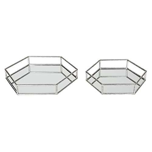 Kate and Laurel Felicia Modern Glam 2-Piece Nesting Metal Mirrored Decorative Accent Trays, Silver