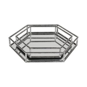 Kate and Laurel Felicia Modern Glam 2-Piece Nesting Metal Mirrored Decorative Accent Trays, Silver