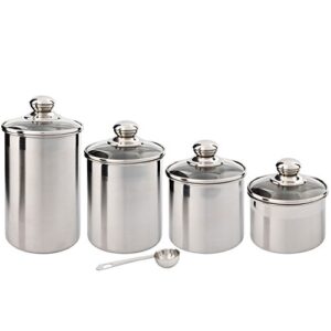airtight canisters sets for the kitchen counter - stainless steel food storage containers with glass lids for tea, coffee, sugar, flour - baking dry storage, metal pantry canister - medium 4pcs