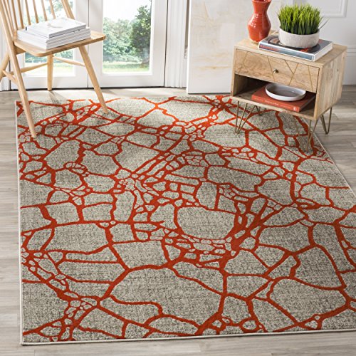 SAFAVIEH Porcello Collection Area Rug - 5'2" x 7'6", Light Grey & Orange, Modern Abstract Design, Non-Shedding & Easy Care, Ideal for High Traffic Areas in Living Room, Bedroom (PRL7737F)